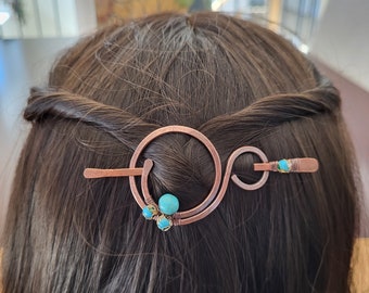 small clip for fine hair, turquoise stone beaded strong hand forged high quality design, tiny hair accessories, hair pin with stick, xsmall
