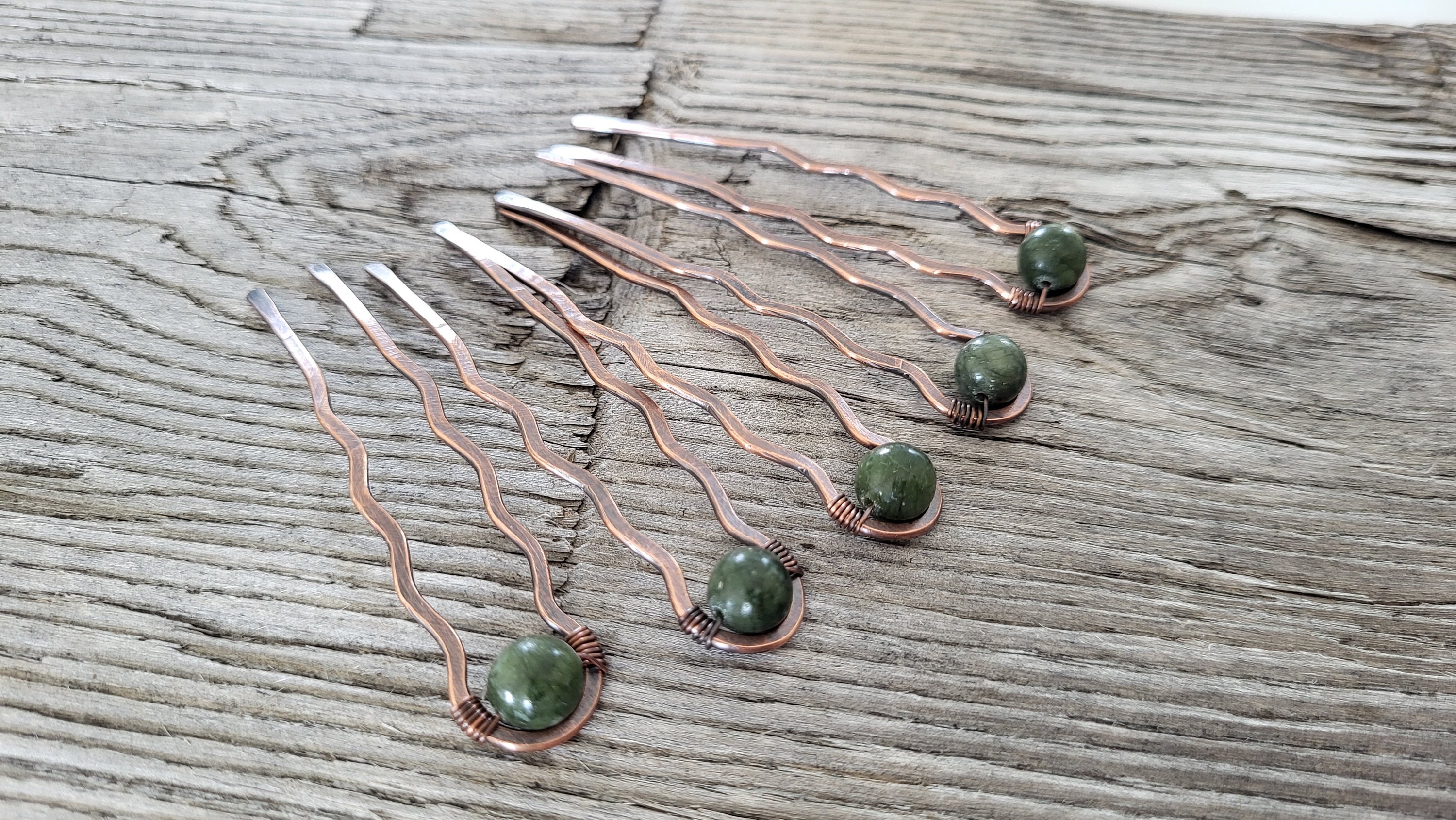 Southern Jade Copper Hair Pins, Set of 5, Updo Jewelry - Etsy display picture 1