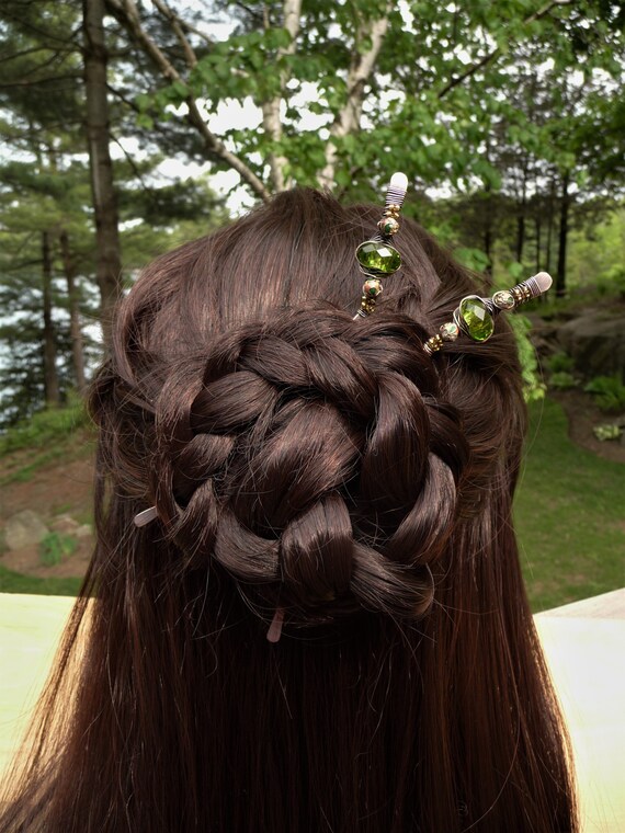 Metal Hair Pin Chopsticks Fancy Beaded Bun Sticks Bun Forks Etsy