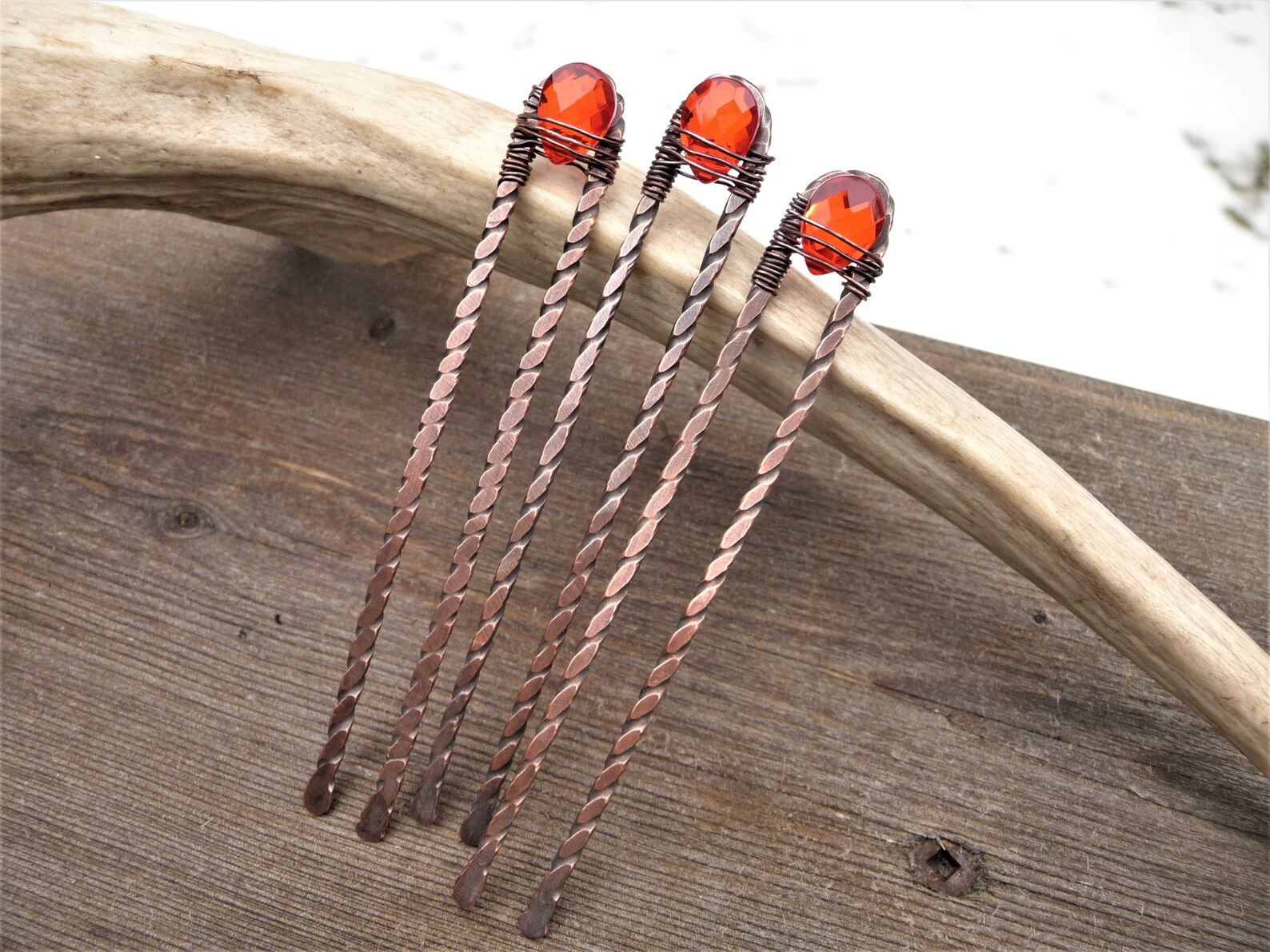 Copper Hair Pins Set of 3 Metal Hair Fork Stick Bun Holder Etsy