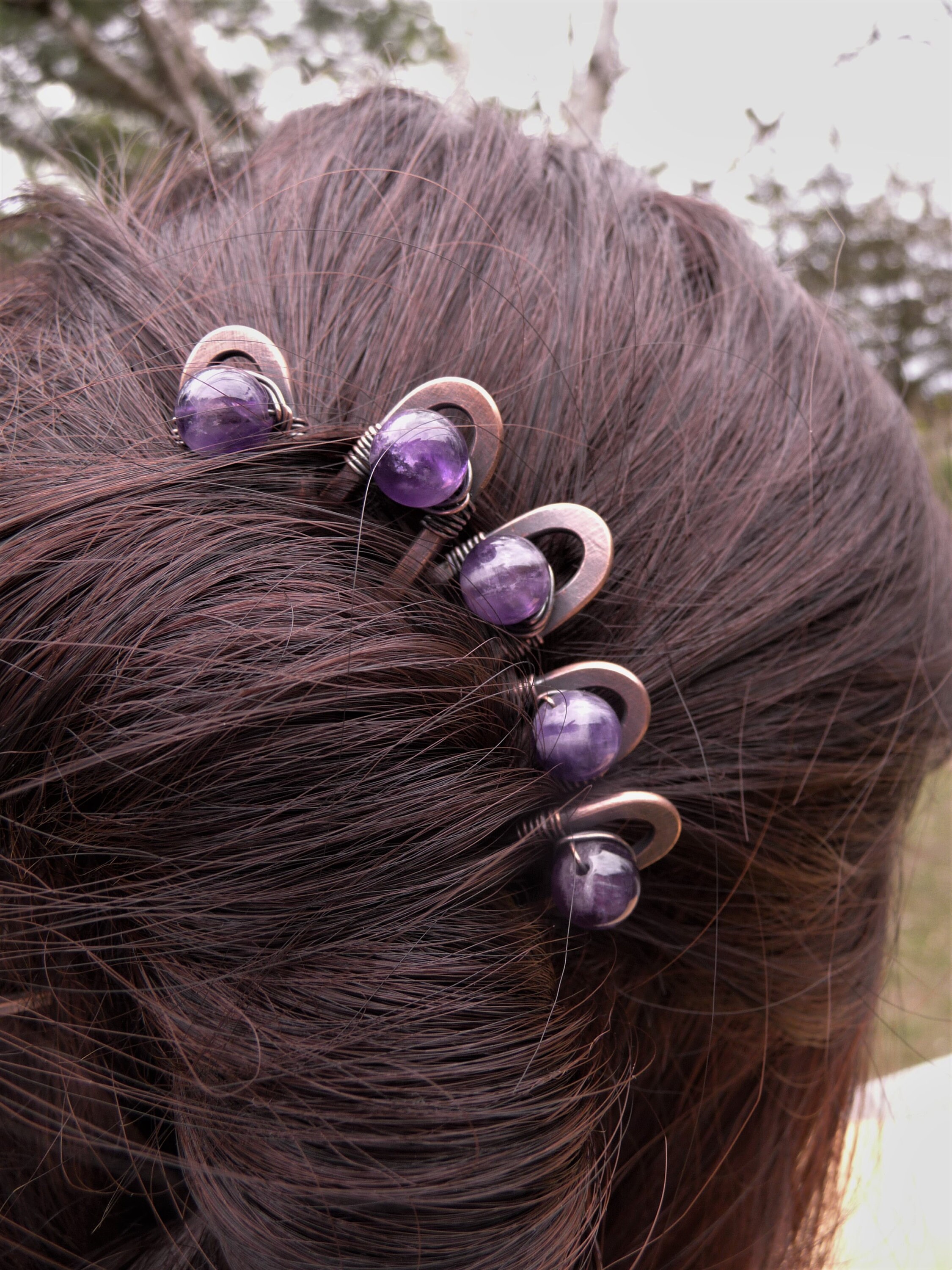 Genuine Copper and Amethyst Hair Accessories Bundle Raw Crystal Hair Pins With Copper, Silver, Gold – Buddha  main image 3