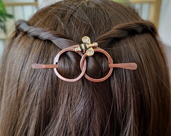 small bee hair clip for fine hair, tiny hair barrette, hair accessories for long hair, mini half updo, copper metal hair pin, women's gift