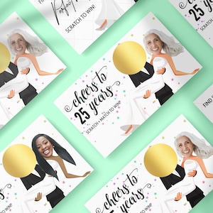 Jeu de grattage anniversaire - Vive les années - Image personnalisée mariée + marié