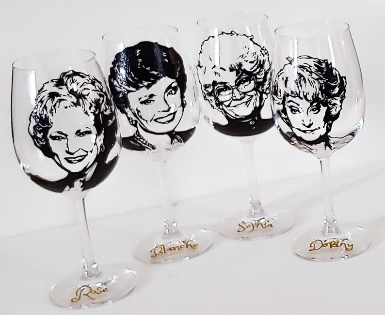 Set of 4 Hand Painted Golden Girls Wine Glasses Etsy
