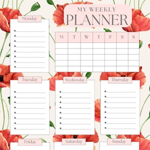 Traditional Weekly Planner, Printable, Floral Weekly Schedule, Week At a Glance, Weekly Organiser, Office Planner, Desk Planner, A4/Letter