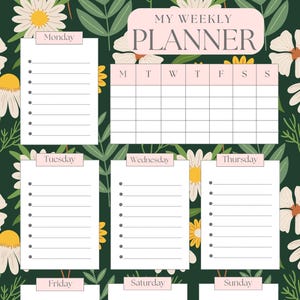 Traditional Weekly Planner, Printable, Floral Weekly Schedule, Week At a Glance, Weekly Organiser, Office Planner, Desk Planner, A4/Letter