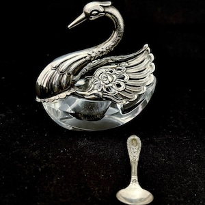 Raimond - Sterlingzilver en kristallen zwaanzoutkelder met sterlingzilveren lepel