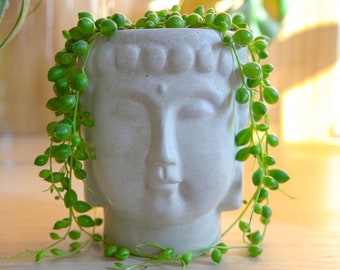 Concrete Buddha Head Planter Indoor Outdoor Flower Plant Pot Zen Garden