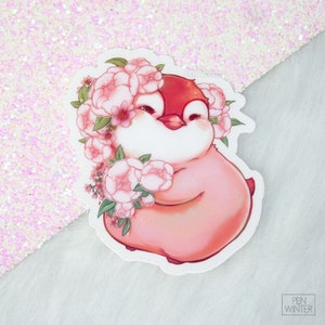 Princess Penguin Braut durchsichtige Aufkleber, 7,5 cm, rosa Blume
