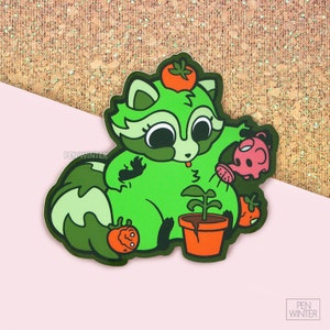 Groene tomaat kwekerij wasbeer, vinylsticker 3"
