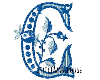 Floral Letter C Embroidery Design: Vintage Monogram (Digital Download)