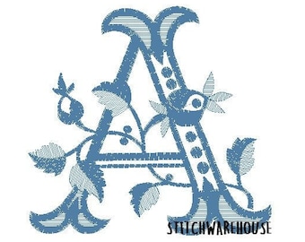 Vintage Floral Letter A Embroidery Design: Elegant Wedding Monogram (Digital Download)