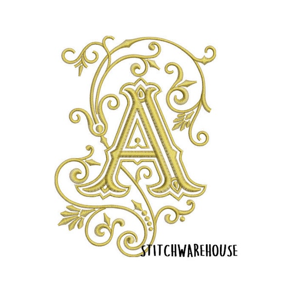 Old A Alpha Machine Embroidery Monogram Custom 1 Thread Color for Wedding Linens Napkins Elegant Stitch Initial NOT Applique Etched or Sewn
