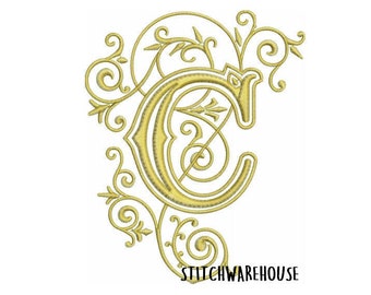 Elegante disegno per ricamo a macchina con monogramma C (download digitale)