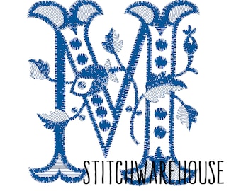 Floral Letter M Embroidery Design: Vintage Monogram (Digital Download)