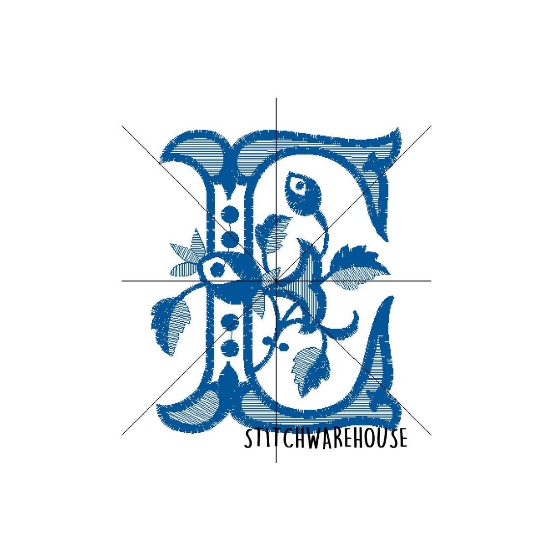 Floral Letter E Embroidery Design: Vintage Monogram (digital Download ...