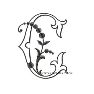 Diseño de monograma de bordado a máquina con la letra C y remolinos de puntos Formatos: .pes .dst .exp .hus .jef .vp3 .vip .xxx