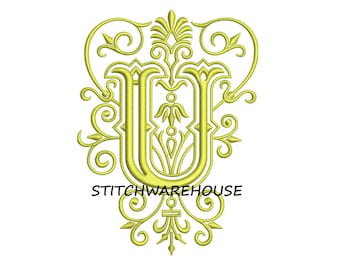 Elegante ricamo con la lettera U: monogramma per matrimonio (download digitale)