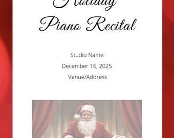 Editable Holiday Piano Recital Program - Concert Program Template - Printable Music Event Program - Christmas Program Digital Download