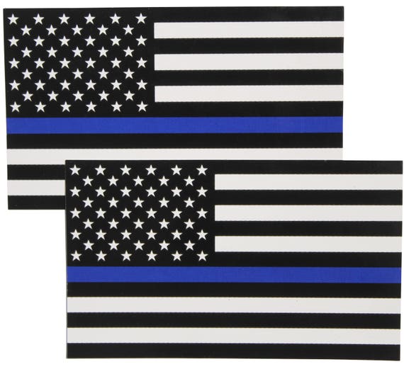 TWO-3/"x5/" Police Officer Thin Blue Line American Flag Decal Sticker Lives Matter