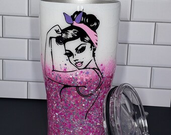 Tumbler, Rosie Riveter Glitter, Glitter Tumbler, Custom Glitter Tumbler, Glitter Mug, Sailor Mug, Ozark Tumbler, Personalized Tumbler