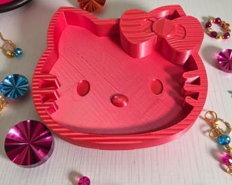 3D Printed Kawaii Cat Tray Organizer – Magent Jewelry Holder | Cute Cat-Shaped Storage Caddy | Teen Girl Desk Decor | Gamer Desk Accessory