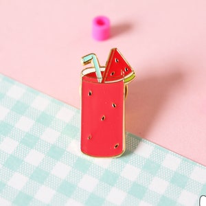 Watermelon Smoothie, Enamel Pin // Watermelon Pin, Brooch, Pin, Soft Gold Enamel Pin, Smoothie, Stationery