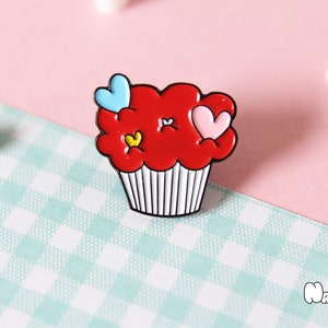 Love Red Velvet | Enamel Pin, Cute Pin, Heart, Love, Cupcake, Dessert, Brooch, Red, Stationery