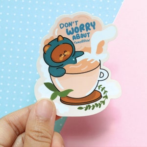 Taza de té de baño de oso / lindo, Kawaii, pegatina troquelada, papelería