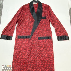Vintage 60s bathrobe 1960s black and red dressing gown leopard house coat mens womens loungewear tie front housecoat belted comfortable