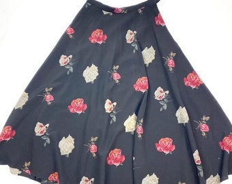 Vintage 1990s Floral Silk Skirt Sz S