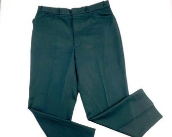 Vintage 1980s dark green pants 80s bottoms slacks fly front trousers womens mens clothing Wrangler gender neutral jeans style 36" waist