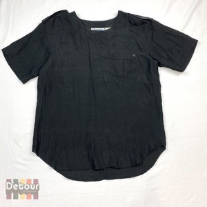 Vintage short sleeved blouse black top 80s sheer shirt pullover womenswear size large silk Spectator Petites 1980s clothing