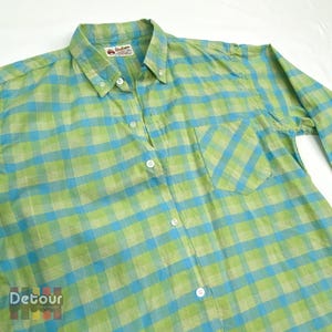 Vintage 1970s long sleeved blouse plaid top 70s western shirt button front gender neutral collared size med cotton deadstock Abalene