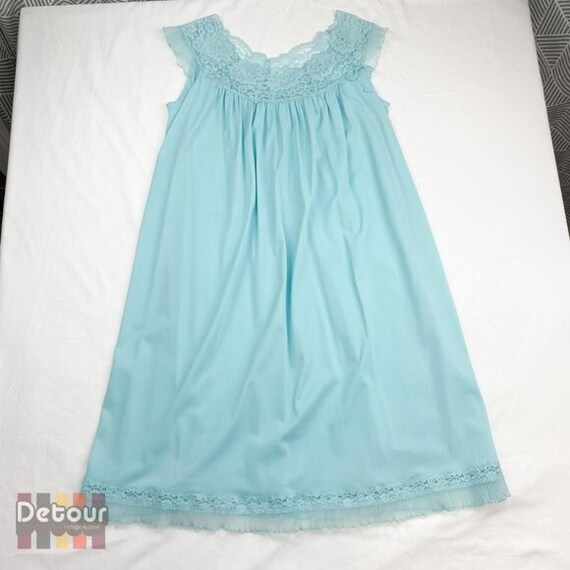 Vintage 1970s light blue nightgown 70s nylon Tric… - image 1
