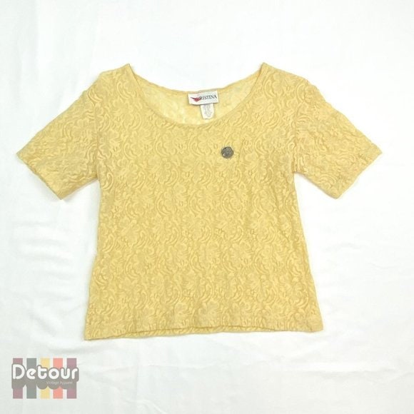 mustard yellow lace top