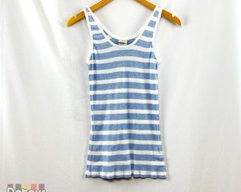 Vintage blue and white tank 2000s sleeveless shirt 00s womens gender neutral summer clothing size small-large casual cotton blend top stripe