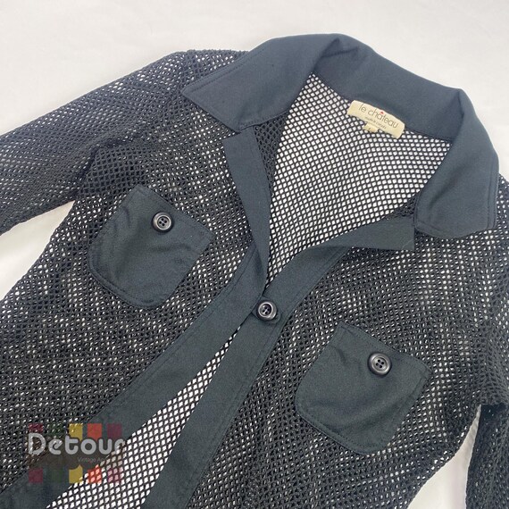 Vintage 1990s mesh shirt 90s emo goth top le chateau long sleeved raver punk clothing scene kid made in canada net blouse with collar