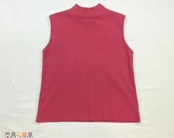 Vintage 1980s sleeveless sweater 80s pink tank fitted knit top clothing size large mock neck tank united states 100% cotton dusty rose