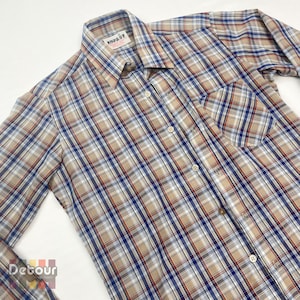 Vintage 1970s long sleeved blouse plaid top 70s western shirt snap front womenswear collared size med ladies cotton deadstock Impact