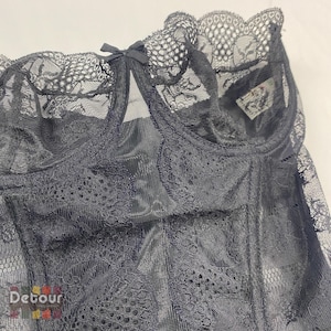 1980s black lace bustier 80s lingerie merry widow sheer sexy underwear
