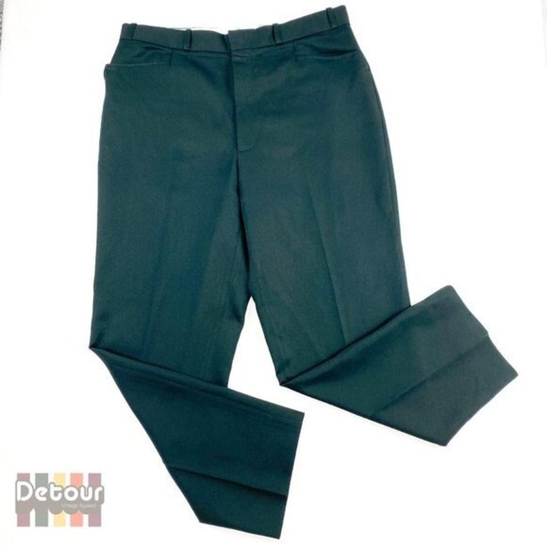 Vintage 1980s dark green pants 80s bottoms slacks fly front trousers womens mens clothing Wrangler gender neutral jeans style 36 waist image 1