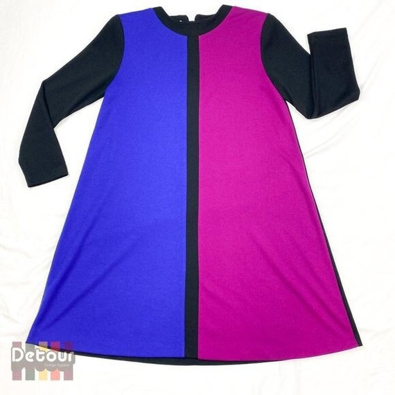 Vintage 1980s colour blocked dress 80s long sleev… - image 1