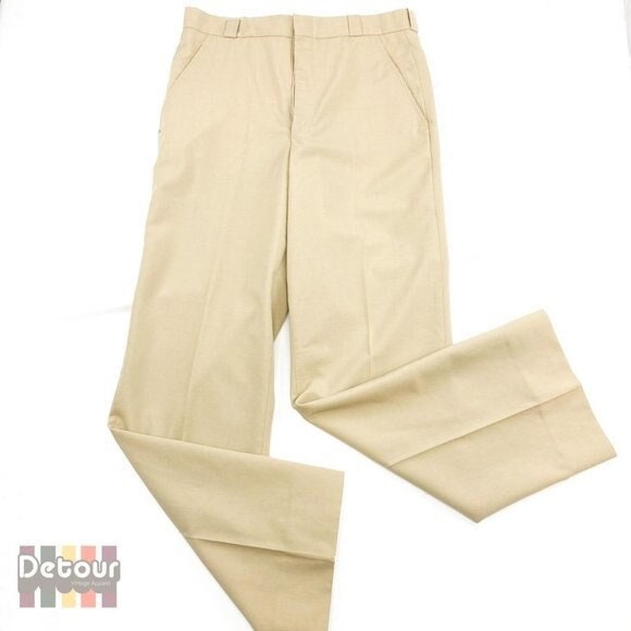 Vintage 1980s tan pants 80s bottoms slacks fly front trousers womens mens clothing Wrangler gender neutral jeans style 30" waist HP Gilbert