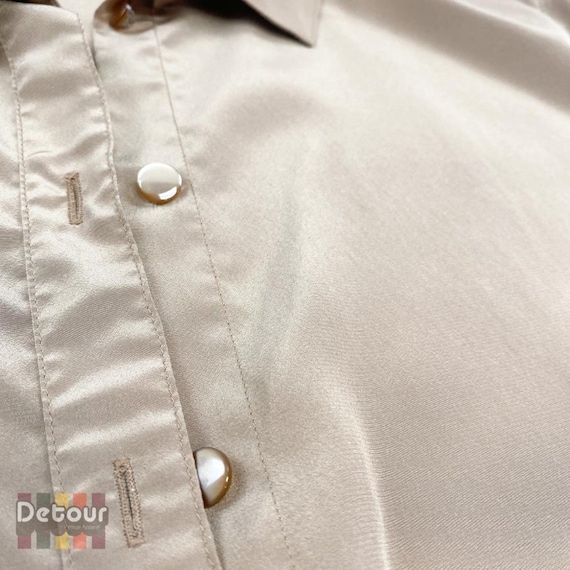 Vintage 1970s blouse 70s button front shirt gold … - image 2