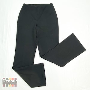 Vintage late 1990s dress pants 90s low rise bottoms elastic waist slacks long leg trousers clothing pull on waist size 28&quot; stretch Dizaro