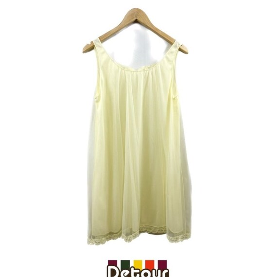 Vintage 1970s butter yellow nightgown 70s sheer n… - image 2