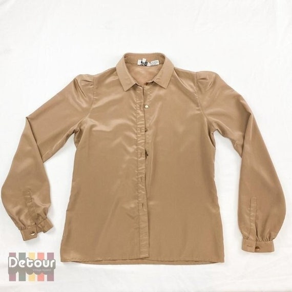 Vintage 1970s blouse 70s button front shirt gold … - image 1