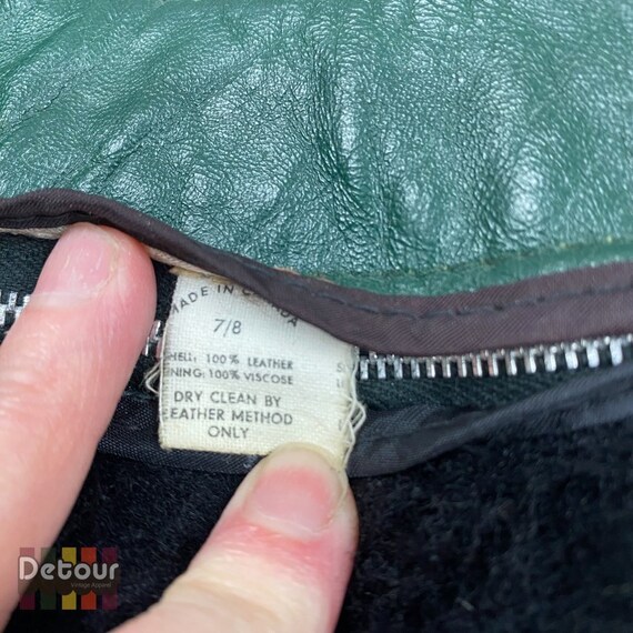 VTG 70s 'DESIGNED by M' DARK GREEN DOG EAR COLLAR LEATHER JACKET S 10 main image 1