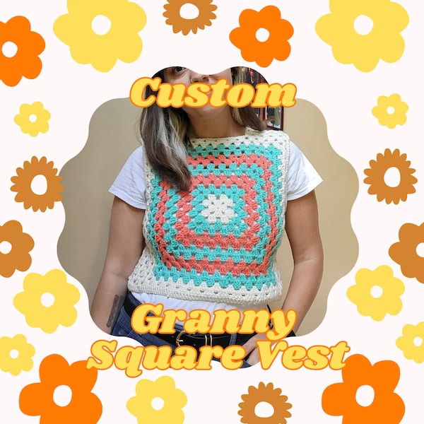 Crochet Granny Square Vest | Custom Made to Order retro vintage vibes